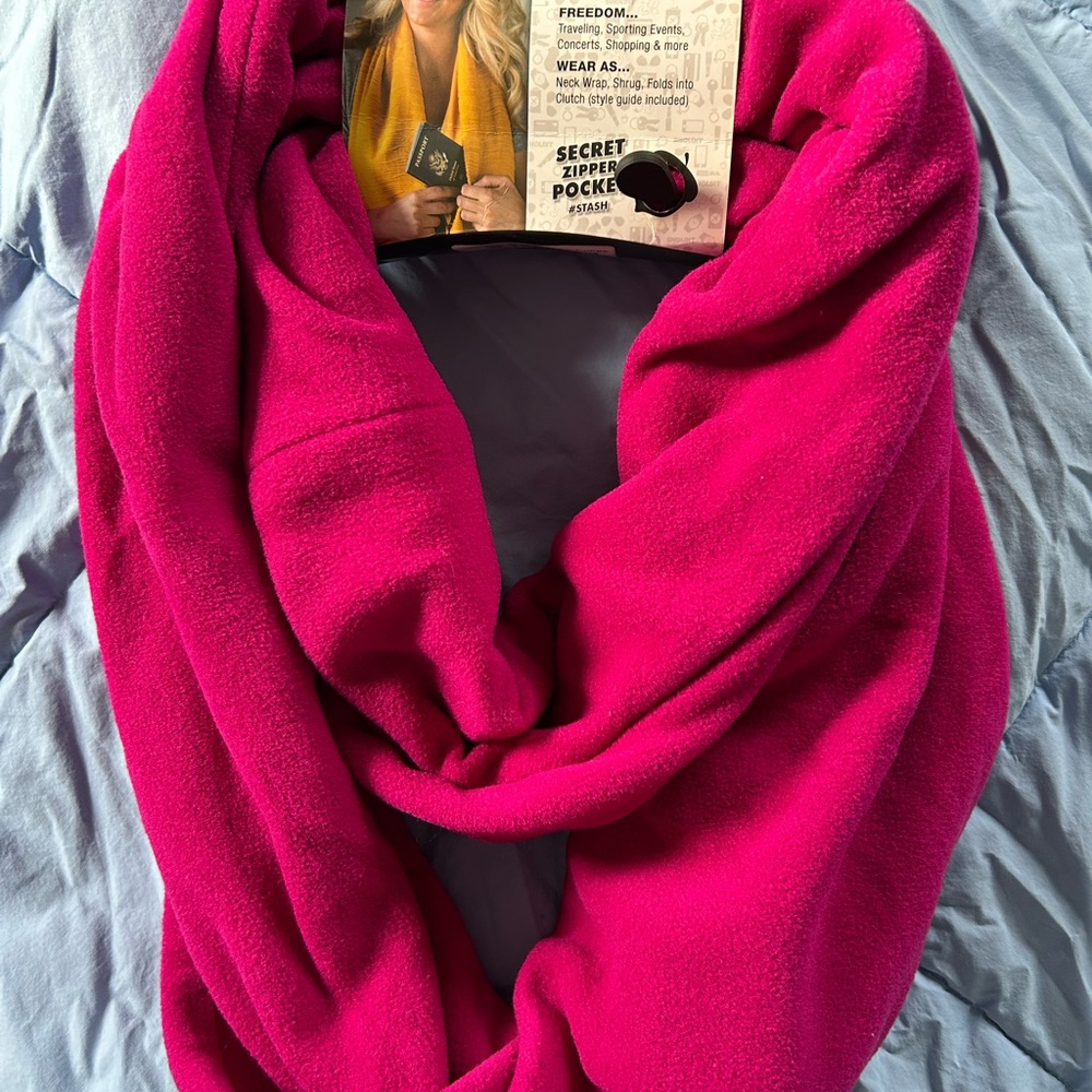 Vibrant Pink Infinity Scarf with Secret Pocket